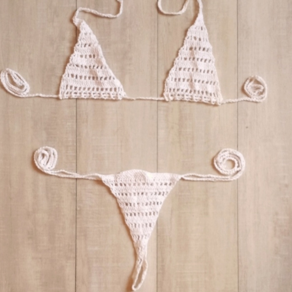 White Crochet Thong Bikini